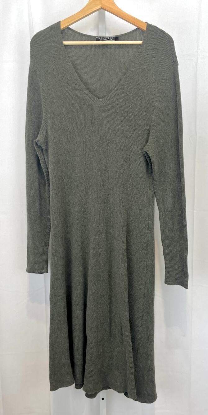 PERUVIAN CONNECTION V-Neck Long Sleeve Sweater Dress Ribbed Cotton Knit Green XL